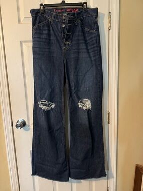 Cruel Girl Skylar Dark Blue Distressed Flare Jeans